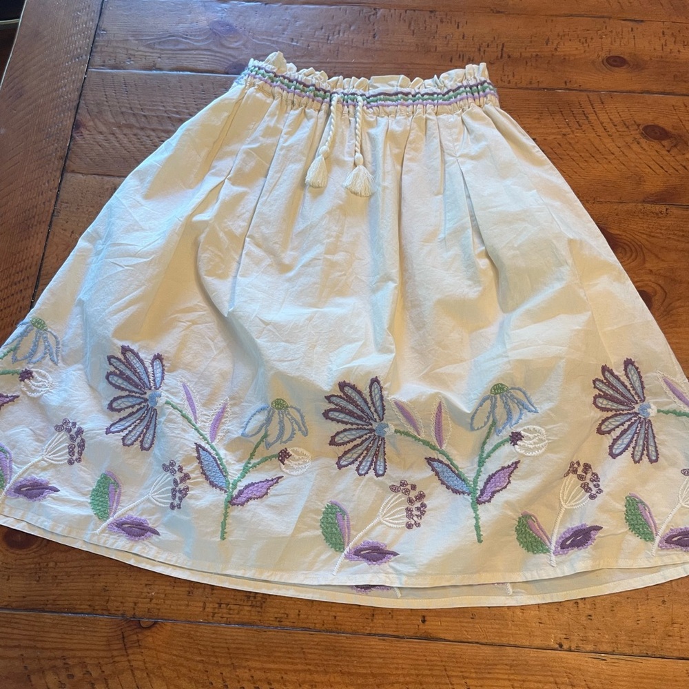Zara Cream Smocked A-Line Midi Skirt NWT